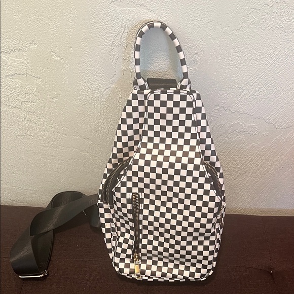 Race Track Checkered Bag Handbags - #1440** Checkered Black and White Unisex’s Fanny Body Cross Bag